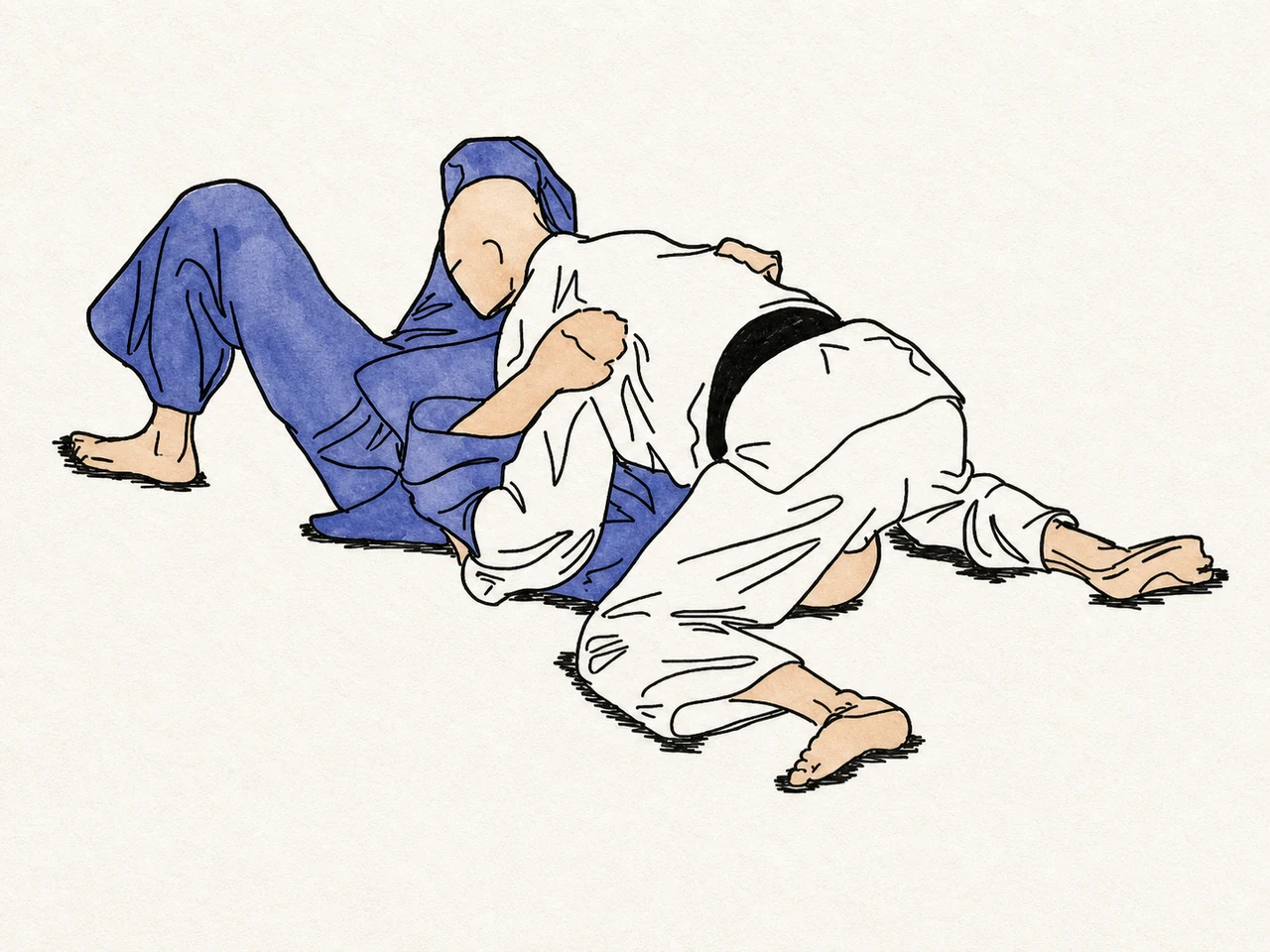 Original demonstration illustration of Kami-shiho-gatame