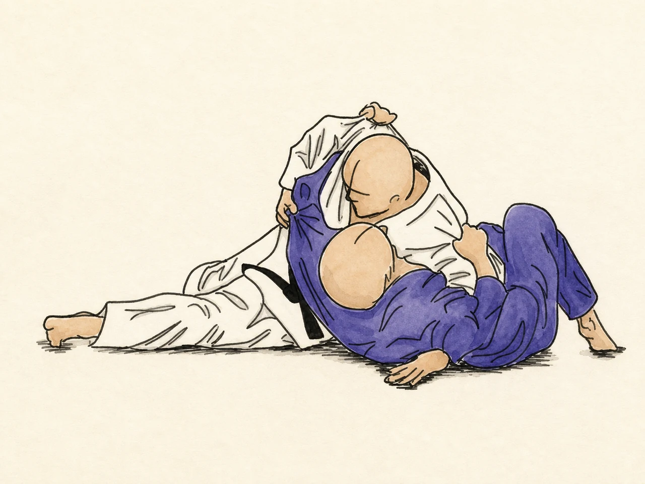 Original demonstration illustration of Kuzure-kesa-gatame