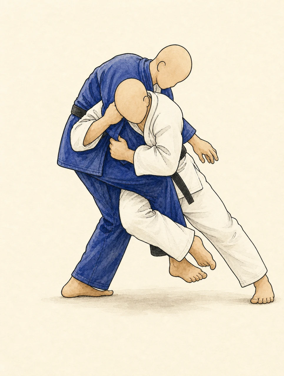 Original demonstration illustration of Ko-uchi-gari/Makikomi