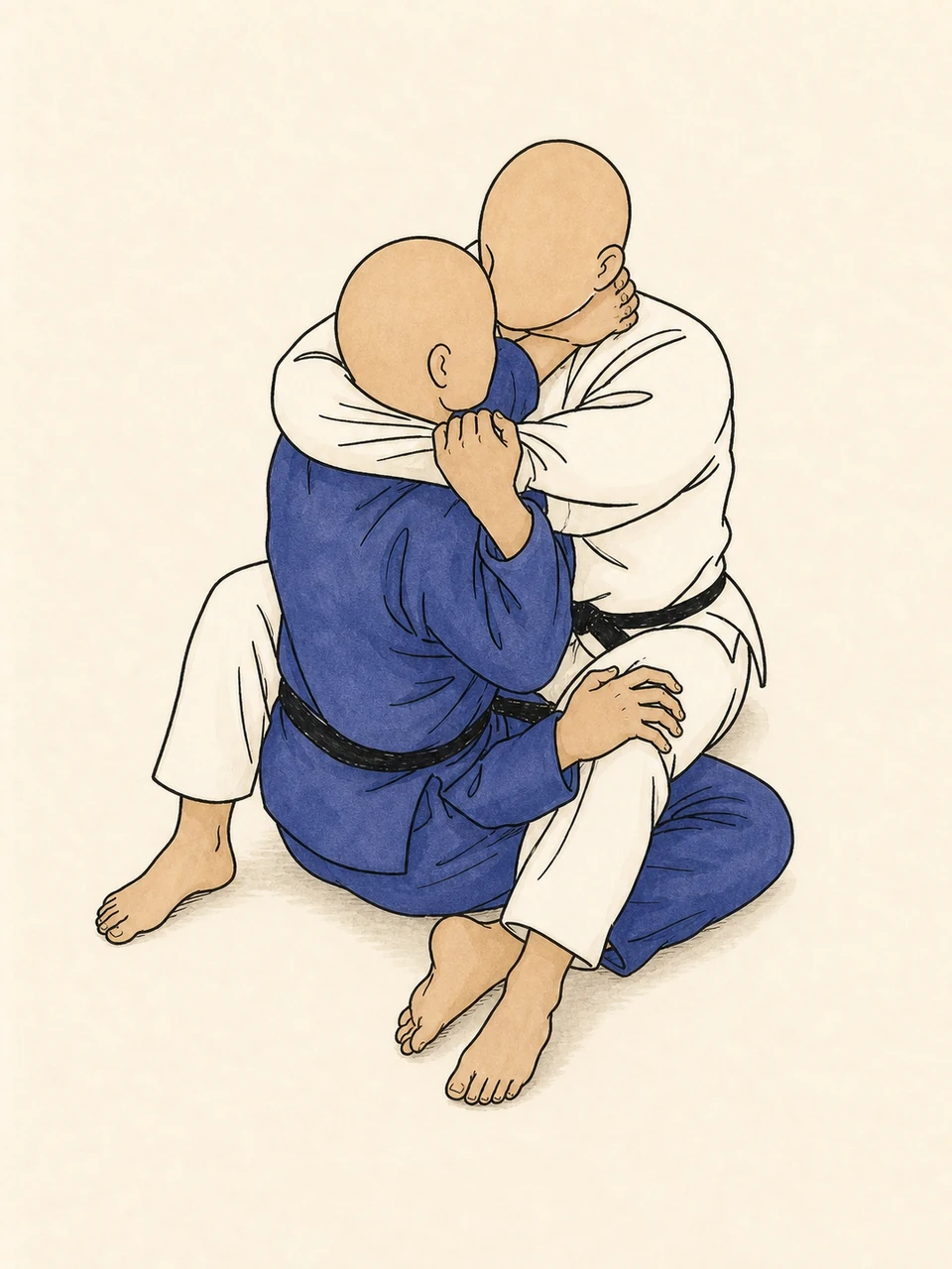Sode-guruma-jime technique illustration