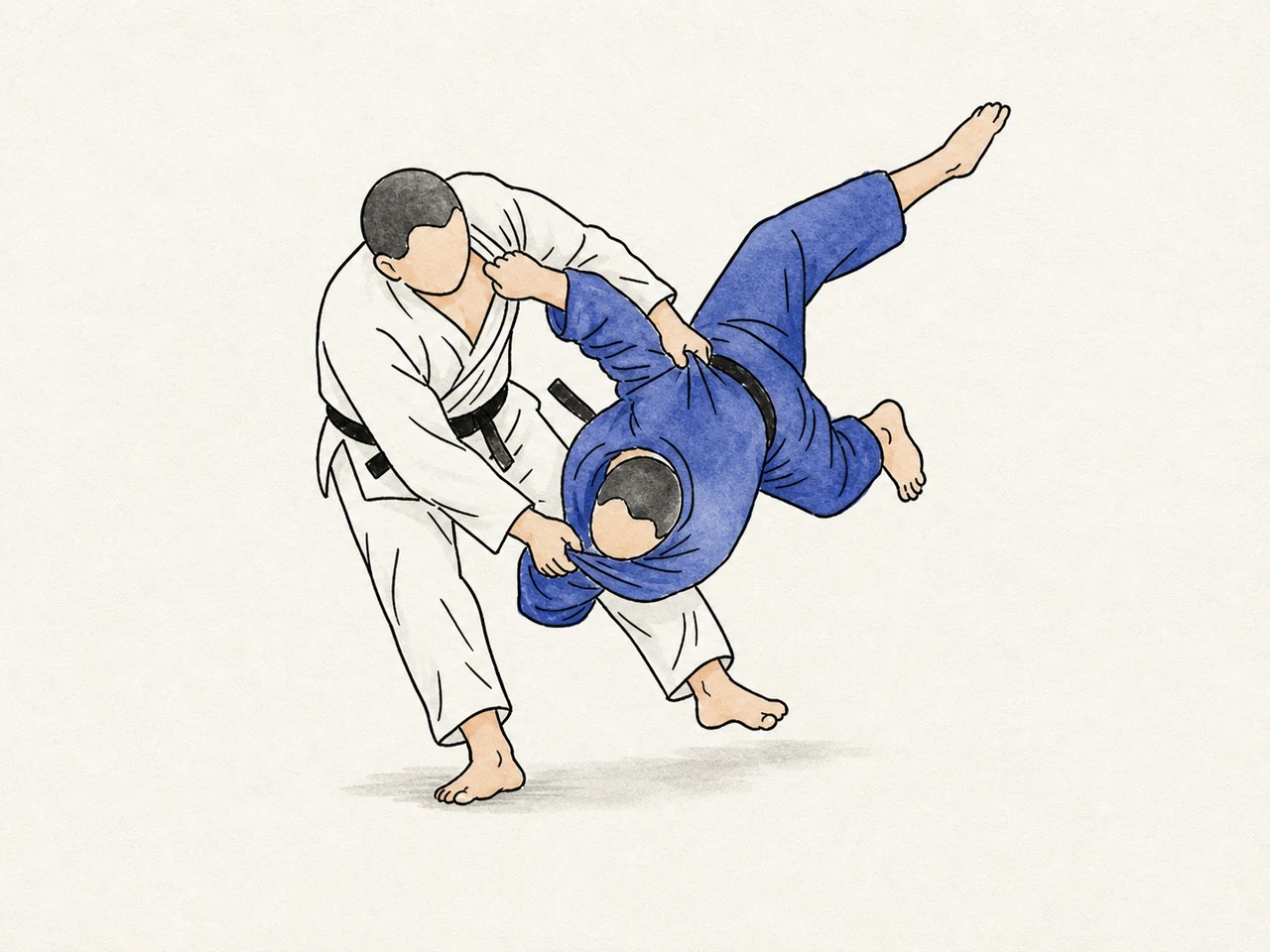 Original demonstration illustration of Uchi-mata-sukashi